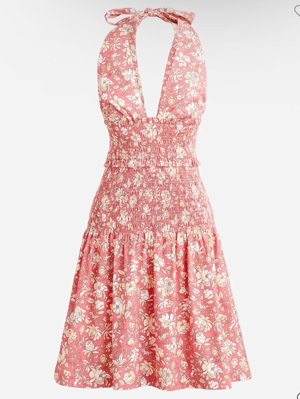 New J. Crew Smocked Halter Dress Coral Pink Tossed Floral Size Small